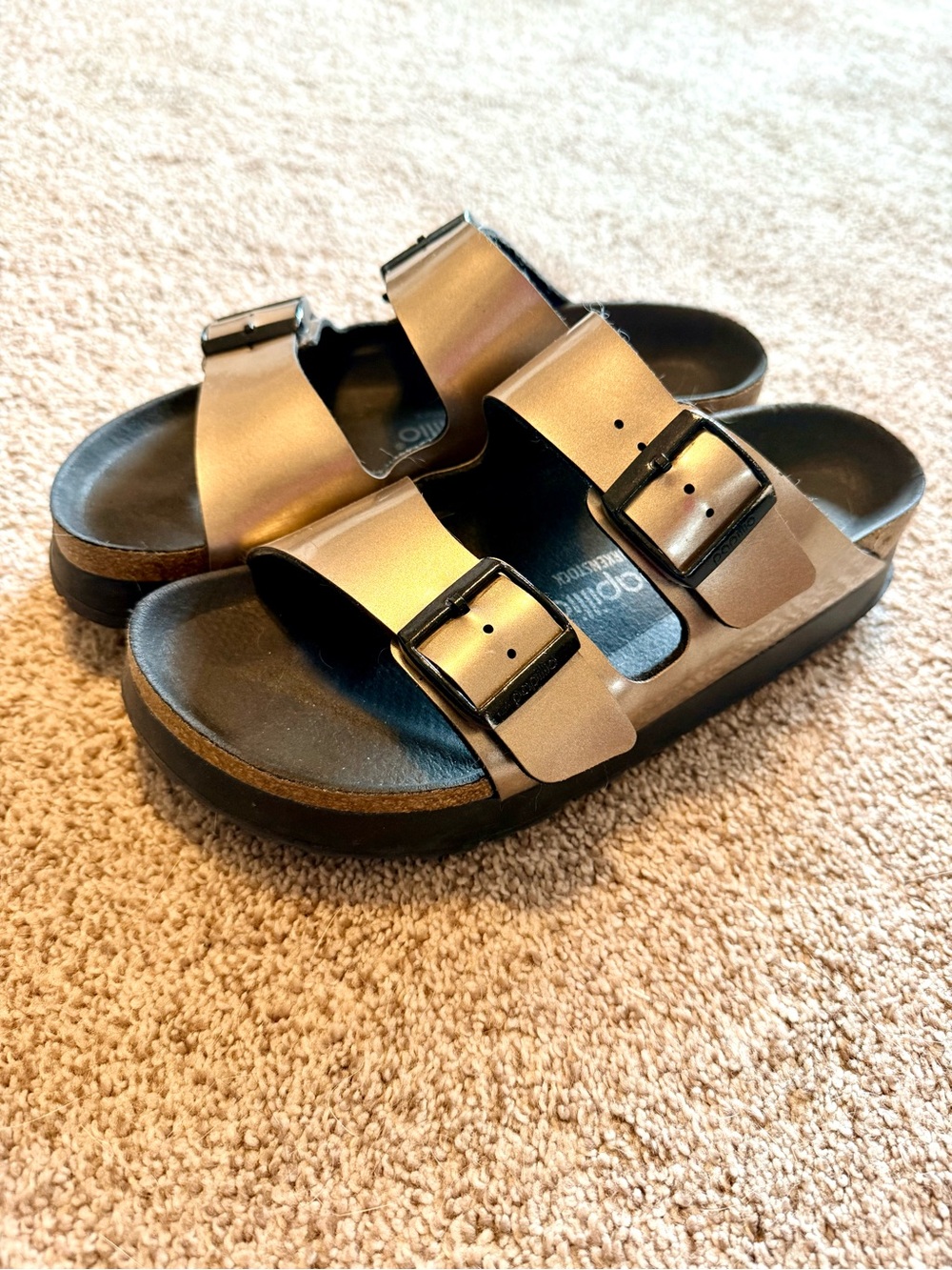 Birkenstock Double Strap Sandals in Metallic Taupe